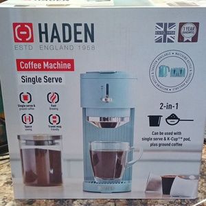 HADEN SINGLE SERVE COFFEE MACHINE BLUE IN COLOR.